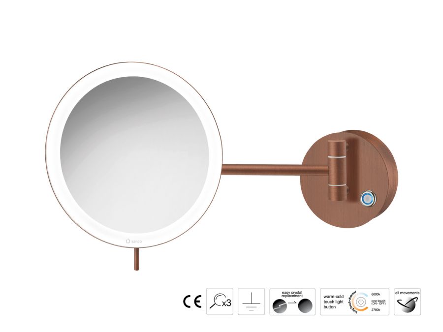 Sanco LED Cosmetic mirrors Μεγεθυντικός καθρέπτης x3 με LED Χάλκινο ματ MRLED-705-Μ26