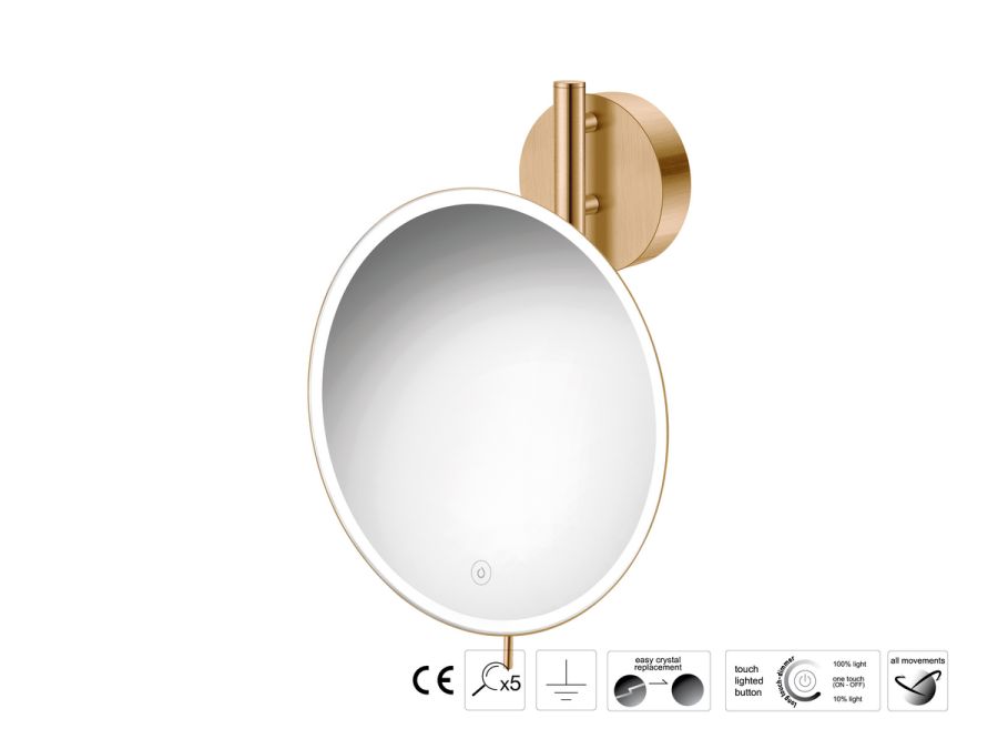 Sanco LED Cosmetic mirrors Μεγεθυντικός καθρέπτης x5 με LED PVD θερμό μπρονζέ βουρτσιστό MRLED-764-PVD-01BR