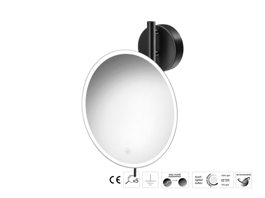 Sanco LED Cosmetic mirrors Μεγεθυντικός καθρέπτης x5 με LED Μαύρο ματ MRLED-764-Μ116