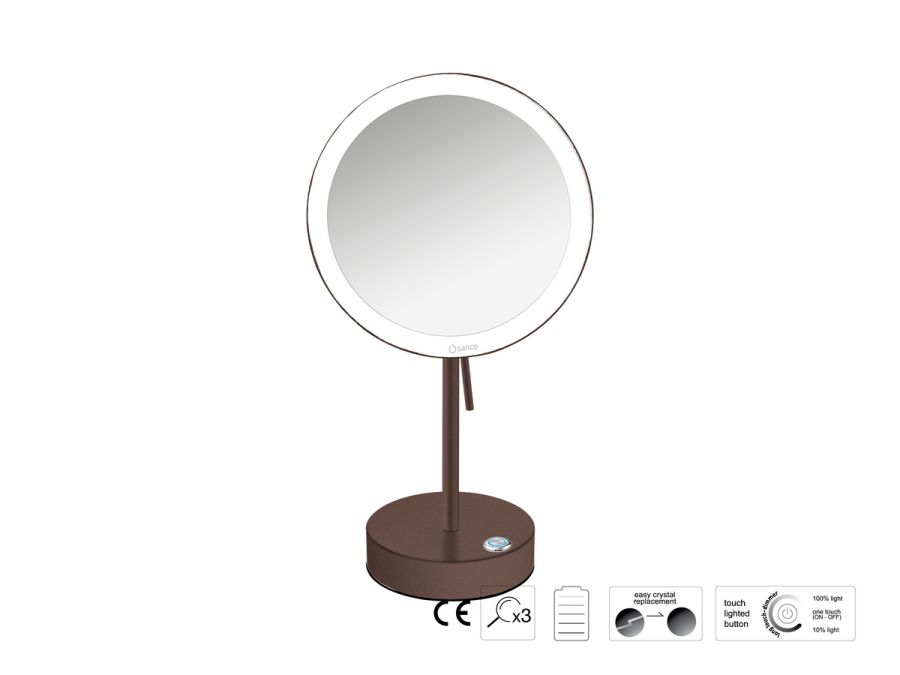 Sanco LED Cosmetic mirrors LED Επικαθήμενος Καθρέπτης μεγεθυντικός x3 Wenge ανάγλυφο MRLED-903-Α75