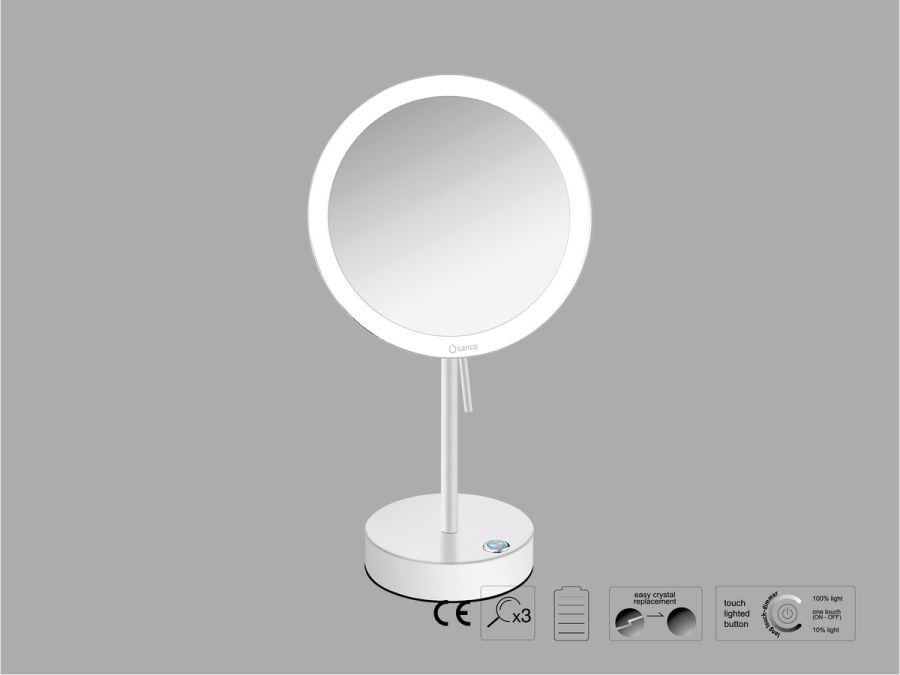 Sanco LED Cosmetic mirrors LED Επικαθήμενος Καθρέπτης μεγεθυντικός x3 Λευκό ματ MRLED-903-Μ101