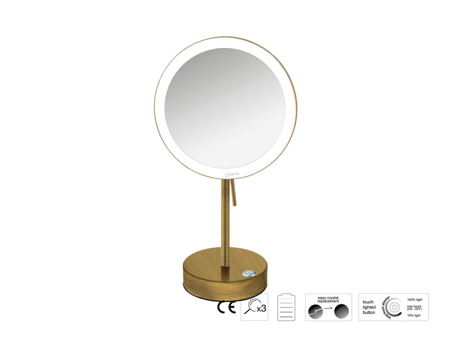 Sanco LED Cosmetic mirrors LED Επικαθήμενος Καθρέπτης μεγεθυντικός x3 Μπρονζέ ματ MRLED-903-Μ25