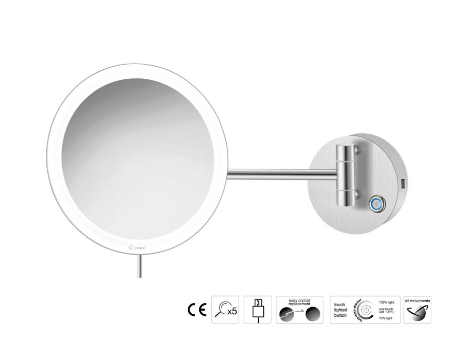 Sanco LED Cosmetic mirrors LED Καθρέπτης μεγεθυντικός x3 usb charging PVD νίκελ ατσάλι MRLED-905-PVD-11BR