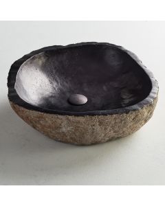 Νιπτήρας Επιτραπέζιος Ø50-60*Ύψος 15 εκ. Φυσική Πέτρα  Fossil Vero Riverstone Black RV60-400