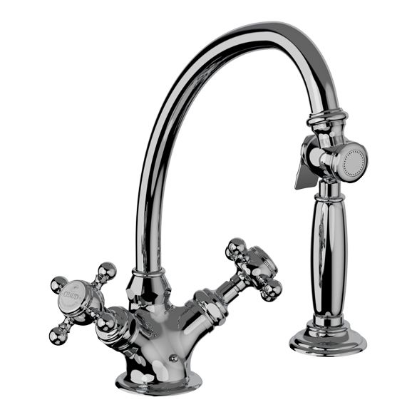 Horus Éloise Classic Collection - Mono Kitchen Mixer, with Deck Side Handspray / No Waste - Polished Nickel 02.123-NB