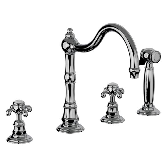 Horus Montmartre Classic Collection - 3-hole Kitchen Mixer with Deck Side Handspray / No Waste - Chrome 07.124-CH