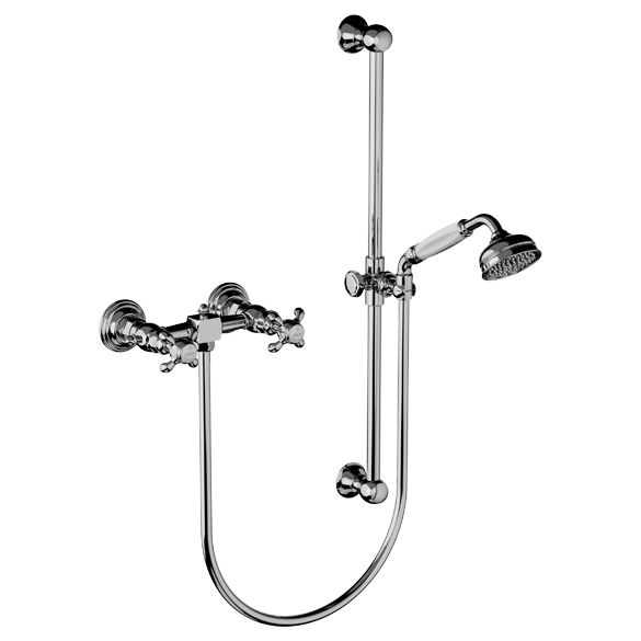 Horus Montmartre Classic Collection - Complete Wall Shower Mixer, with Rail, Handshower, Flexible - Polished Nickel 07.516-NB