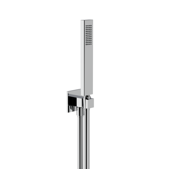 Horus Echo Equinox316 Collection - Wall Union Shower Set with Solidbrass Handshower, Wall Hook, Design Flexible Hose on Swivel Nut - Chrome 43.591-CH