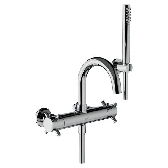 Horus Minoé Contemporary Collection - Complete Set : Complete Exposed Thermostatic Wall Bath-shower Mixer - Satin Brass 47.714-LS