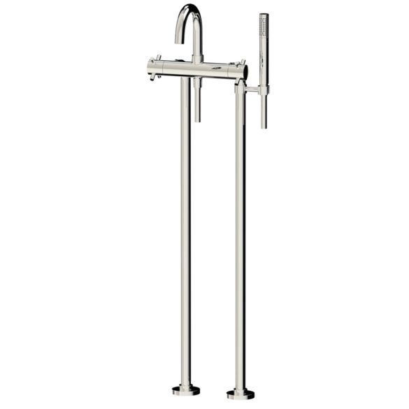 Horus Minoé Contemporary Collection - Complete Thermostatic Bath-shower Mixer with Pipes for Free Standing Bath - Satin Brass 47.798-LS