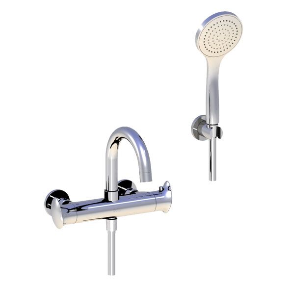 Horus Canopée Contemporary Collection - Complete Set Exposed Thermostatic Wall Bathshower Mixer - Matt Black 60.714-NO