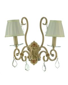 InLight Επιτοίχιο φωτιστικό από μπεζ μέταλλο κρύσταλλα και υφασμάτινο καπέλο 2XE14 D:37cm 43308-2