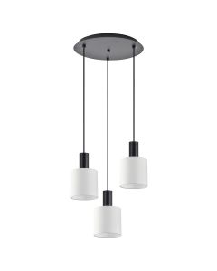 SE21-BL-4-3BL-SH1 ADEPT TUBE Black Pendant White Fabric Shade+ HOMELIGHTING 77-8509