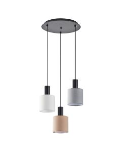 SE21-BL-4-3BL-SH123 ADEPT FLEX Black Pendant White, Grey, Brown Fabric Shade+ HOMELIGHTING 77-8915