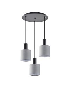 SE21-BL-4-3BL-SH2 ADEPT TUBE Black Pendant Grey Fabric Shade+ HOMELIGHTING 77-8516