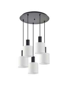 SE21-BL-4-5BL-SH1 ADEPT TUBE Black Pendant White Fabric Shade+ HOMELIGHTING 77-8510