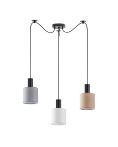 SE21-BL-4-BL3-SH12 ADEPT FLEX Black Pendant White, Grey, Brown Fabric Shade+ HOMELIGHTING 77-8919