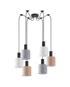 SE21-BL-4-BL6-SH12 ADEPT FLEX Black Pendant White, Grey, Brown Fabric Shade+ HOMELIGHTING 77-8918