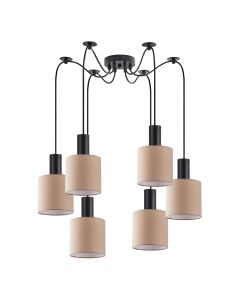 SE21-BL-4-BL6-SH3 ADEPT TUBE Black Pendant Brown Fabric Shade+ HOMELIGHTING 77-8520