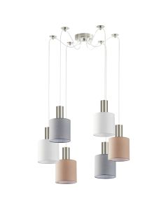 SE21-NM-4-BL6-SH12 ADEPT FLEX Nickel Matt Pendant White, Grey, Brown Fabric Shade+ HOMELIGHTING 77-8933