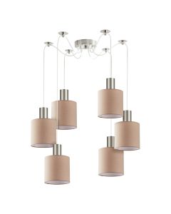 SE21-NM-4-NM6-SH3 ADEPT TUBE Nickel Matt Pendant Brown Fabric Shade+ HOMELIGHTING 77-8429