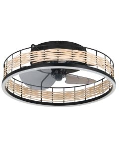 Ανεμιστήρας Οροφής Ø50xH20cm Led 28w 3600lm Tunable 2700-6500K 220-240V,50Hz Μαύρο Ματ-Ράταν Eglo Frana 35148