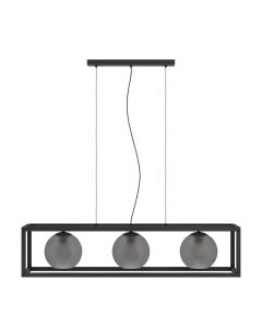 Κρεμαστό Φωτιστικό L110xH150cm Τρίφωτη Ράγα 3xE27 Μαύρο Μέταλλο-Γκρι Γυαλί Eglo Arangona 390215