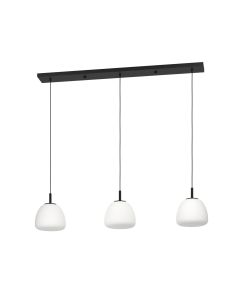 Κρεμαστό Φωτιστικό L123xH150cm Τρίφωτη Ράγα 3xE27 Μέταλλο Μαύρο-Λευκό Οπάλ Γυαλί Eglo Balmes 390202