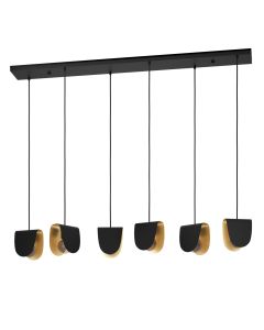 Κρεμαστό Φωτιστικό L138xH150cm Εξάφωτη Ράγα 6xE27 Μαύρο-Χρυσό Eglo Serenara 390184