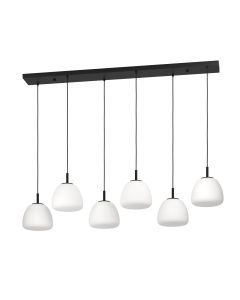Κρεμαστό Φωτιστικό L144,5xH150cm Εξάφωτη Ράγα 6xE27 Μέταλλο Μαύρο-Λευκό Οπάλ Γυαλί Eglo Balmes 390203
