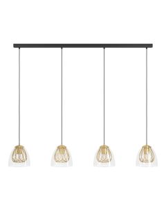 Κρεμαστό Φωτιστικό Ράγα L135xH150cm Τετράφωτο 4xE27 Μαύρο-Ορείχαλκος-Γυαλί Eglo Jazminia 390038