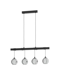 Μοντέρνο Κρεμαστό Φωτιστικό Τετράφωτη 4xE27 L100xH150cm Μαύρο Μέταλλο-Γυαλί Eglo Argallo 39761