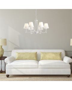 Πολυέλαιος Εξάφωτος Ø72 εκ.Καπέλο Λευκό / Ανάρτηση Λευκή με διακοσμητικά κρύσταλλα Viokef Patricia 4164200