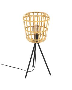 Φωτιστικό Επιτραπέζιο D24xH58,5cm Μονόφωτο 1xE27 Μαύρο-Πλέγμα Ξύλο Φυσικό Eglo Montezuelo 390154