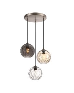 Φωτιστικό Κρεμαστό L30xH120cm Τρίφωτο Ροζέτα 3xE27 Χειροποίητο Γυαλί-Μέταλλο Νίκελ Ματ Sun Light PARLIA-3R-CR