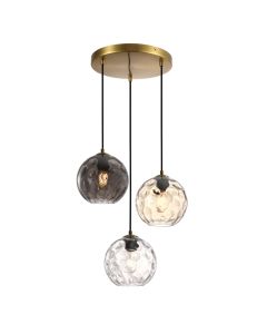 Φωτιστικό Κρεμαστό L30xH120cm Τρίφωτο Ροζέτα 3xE27 Χειροποίητο Γυαλί-Μέταλλο Οξυντέ Sun Light PARLIA-3R-BR