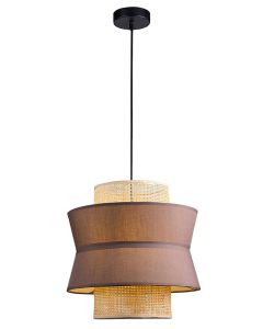 Φωτιστικό Κρεμαστό Μονόφωτο Διπλό 1xE27 D350x H1500mm Ύφασμα-Ράταν Viokef Rika 4306000