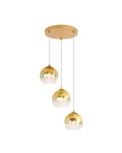 Φωτιστικό Κρεμαστό Ροζέτα Τρίφωτο 30xH120cm Μέταλλο Χρυσό Ματ, Χειροποίητο Ντεγκραντέ Γυαλί Sun Light DROP-3R-GD