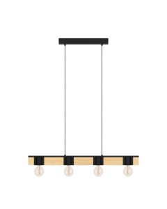 Φωτιστικό Κρεμαστό Τετράφωτο Ράγα L895xH1100mm 4xE27 Μέταλλο-Ξύλο Eglo Bailrigg 43902