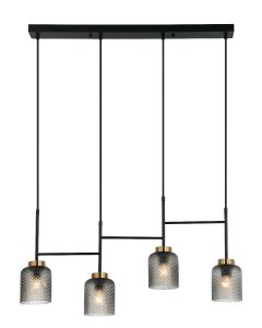 Φωτιστικό Κρεμαστό Τετράφωτο σε Ράγα 86 εκ.4xE27 Μέταλλο Μαύρο-Φυμέ Ταγιέ Γυαλί & Χρυσή Λεπτομέρεια Viokef Zac 4247000