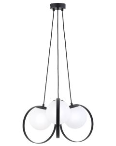 Φωτιστικό Κρεμαστό Τρίφωτο Ø500xH1200mm 3xE14 Μέταλλο Μαύρο-Οπάλ Γυαλί Viokef Bubble 3100200