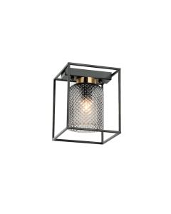 Φωτιστικό Πλαφόν Οροφής 16,5x16,5 εκ.1xE27 Μέταλλο Μαύρο-Φυμέ Ταγιέ Γυαλί & Χρυσή Λεπτομέρεια Viokef Zac 4246900 