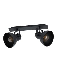 Φωτιστικό Σποτ Οροφής Δίφωτο 47,5cm Vintage Industrial Μαύρο Μέταλλο -Ξύλο Eglo Barnstaple 1 43432