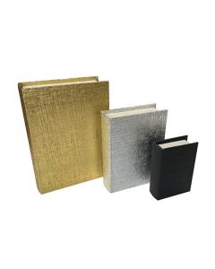 S/3 ΚΟΥΤΙΑ ΒΙΒΛΙΑ ΞΥΛΙΝΑ  ΑΣΗΜΙ - ΜΑΥΡΑ - ΧΡΥΣΑ 30x22x7.5cm / 23x17x6cm / 16x11x4.5cm Eurolamp 752-17034
