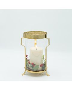 ΜΕΤΑΛΛΙΚΟ ΦΑΝΑΡΙ ΜΕ ΧΡΥΣΕΣ ΛΕΠΤΟΜΕΡΕΙΕΣ ΚΑΙ ΚΕΡΙ, 15x22cm Eurolamp 600-47318