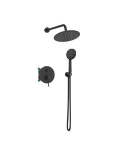 Orabella Terra Black matt - Shower set εντοιχισμού με Μπαταρία λουτρού, εντοιχισμού 2 σημείων, κεφαλή Φ250 με βραχίονα και τηλέφωνο ντουζ με σπιράλ και επιτοίχειο στήριγμα 10272
