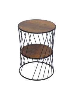 Τραπεζάκι Βοηθητικό Κυλινδρικό H44x Ø32cm Mαύρο Mέταλλο/Καφέ Ξύλο Heronia C 17-0034