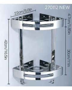 Θήκη -Ραφιέρα Διπλή Γωνιακή Υ42x22,6cm Χρωμέ Stainless Steel 304 Domistyle 270112