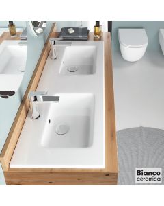 Νιπτήρας Πορσελάνης Διπλός Flat 121,6x46 (2 οπές) Bianco Ceramica White 36120-300