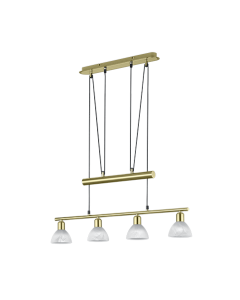 Φωτιστικό Κρεμαστό Τετράφωτο Ράγα L80,5xH 95-160cm Led Ε14 4x14,5w 4x400lm 3000K Brass Mat -Γυαλί Αλάβαστρος Trio Lighting Levisto 371010408